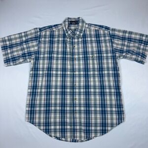 Honors Plaid Button Down Shirt Mens Medium Blue Short Sleeve Good Cotton Check